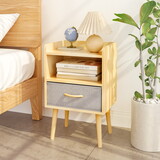 Nightstand with Collapsible Fabric Drawer, Wood Bed Side Table with Storage Shelf, Night Stand for Bedroom, 2-Tier Storage End Table for Living Room - Oak W808P147110