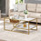 Golden Coffee Table with Storage Shelf, Tempered Glass Coffee Table with Metal Frame for Living Room&Bedroom W82151003