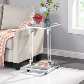 Chrome Glass Side Table, Acrylic End Table, Glass Top C Shape Square Table with Metal Base for Living Room, Bedroom, Balcony Home and Office W82153573