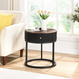 Round Nightstand with Drawer, 19.68 inch Wood End Table with Storage, Small Table or Living Room, Bedroom and Small Spaces W821P184398