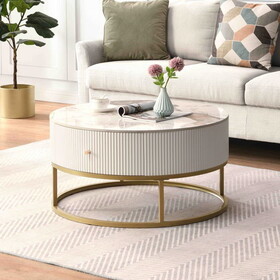 31.5 inch Modern Round Coffee Table with Drawers, Marble Table with Storage, Coffee Table for Living Room W821P184399