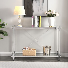 43.31" Chrome Glass Sofa Table, Acrylic Side Table, Console Table for Living Room& Bedroom W821P184417