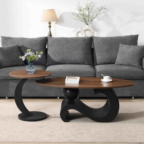 Black Nesting Coffee Table Set of 2, Oral and Round Coffee Table Set, Industrial Table for Living Room, Large 47.24", Small 19.69" W821S00028