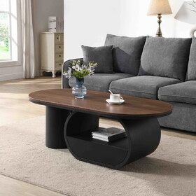 Luxury Industrial Oval Coffee Table, 47.24" Coffee Table with Storage Drawer, Black Metal Center Table for Living Room W821S00030