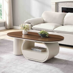 Luxury Oval Coffee Table, 47.24" Coffee Table with Storage Drawer, White Metal Center Table for Living Room W821S00032