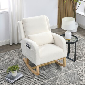 Welike 27.5 "W Modern Accent High Back Living Room Casual Armchair Rocker with One Lumbar Pillow, Two Side Pockets,Teddy White (Ivory)