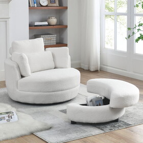 39"W Oversized Swivel Chair with moon storage ottoman for Living Room, Modern Accent Round Loveseat Circle Swivel Barrel Chairs for Bedroom Cuddle Sofa Chair Lounger Armchair, 4 Pillows, Teddy Fabric