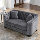 59-inch Modern Chesterfield Velvet Sofa, 2-Seater Sofa, Upholstered Tufted Backrests with Nailhead Arms and 2 Cushions for Living Room, Bedroom, Apartment, Office (Grey)