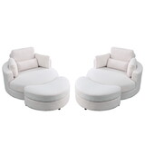 Welike Swivel Accent Barrel Modern Sofa Lounge Club Big Round Chair with Storage Ottoman TEDDY Fabric for Living Room Hotel with Pillows. *2PCS,Teddy White (Ivory)