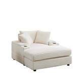 43.3 inch Corduroy single sofa with a back pillow, 2 toss pillows, a ottoman,2storage spaces and cup-holding grooves Comfy Sofa- Deep Seat Couch for Living Room