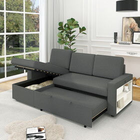 85.8" Pull Out Sleeper Sofa L-Shaped Couch Convertible Sofa Bed with Storage Chaise and Storage Racks P-W834S00265