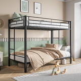 Metal Bunk Bed Twin over Twin, Heavy Duty Twin Bunk Beds with shelf and Slatted Support No Box Spring Needed Black W840107070
