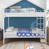 Twin-Over-Twin Bunk Bed with Metal Frame and Ladder, Space-Saving Design, White W84034153