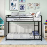 Metal Bunk Bed Twin Over Twin, Bunk Bed Frame with Safety Guard Rails, Heavy Duty Space-Saving Design, Easy as Sembly Black W84063609