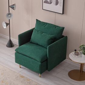 Modern Fabric Accent Armchair, Upholstered Single Sofa Chair, Emerald Cotton Linen-30.7"