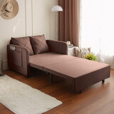 Modern Love Seat Futon Sofa Bed with Headboard, Linen Love seat Couch, Pull Out Sofa Bed with 2 Pillows & 2 Sides Pockets for Any Small Spaces W848P143129