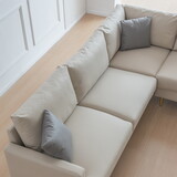 L-Shaped Corner Sectional Technical leather Sofa with pillows,beige 89.8*89.8