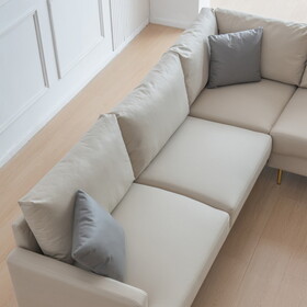 L-Shaped Corner Sectional Technical leather Sofa with pillows,beige 89.8*89.8" W848S00007