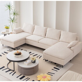 U-Shaped linen sectional sofa with double chaises,Beige W848S00015