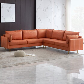 L-Shaped Corner Sectional Technical leather Sofa-orange, 92.5*92.5" W848S00031