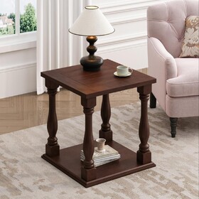 Antique - Style Coffee Colored Side Table with a Rubbed Gris Finish 23.5 x 23.5 x 25.25 in W869P372426