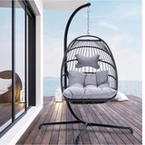 Outdoor Garden Rattan Egg Swing Chair Hanging Chair PE Chair Red Cushion W874126284