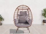 Outdoor Garden Rattan Egg Swing Chair Hanging Chair Wood + Gray