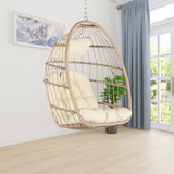 Outdoor Garden Rattan Egg Swing Chair Hanging Chair Wood+Khaki