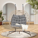 2 Person Outdoor Rattan Hanging Chair Patio Wicker Egg Chair