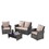4 Pieces Outdoor Patio Furniture Sets Garden Rattan Chair Wicker Set, Poolside Lawn Chairs with Tempered Glass Coffee Table Porch Furniture, Gray Rattan + sand color Cushion W874P146982