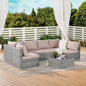 Outdoor Rattan 7 Pieces Furniture Sofa and Table Set W874S00024