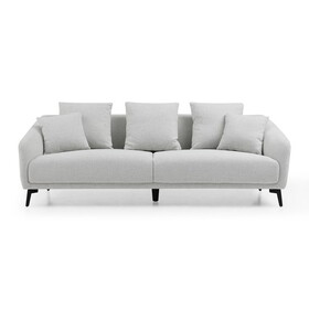 Modern Fabric Upholstered Sofa with Three Cushions, 2 Pillows, Light Grey