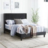 Bed Frame with Headboard, Velvet Upholstered Platform Bed Full with Strong Wooden Slats/Mattress Foundation/Easy assembly, Black
