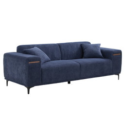 90" Mid-Century 3 Seater Sofa with 2 Stretchable Walnut Pad Fabric Upholstered Sofa for Livingroom Lobby Office Blue