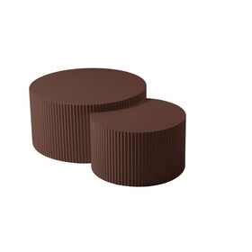 Handcrafted Relief MDF Nesting Table Set of 2, Round and Half Moon Shapes, Brown, No Need assembly W876P179517
