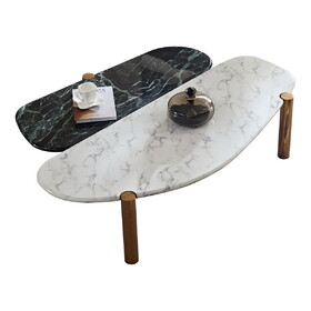 Faux Marble Coffee Tables Accent Tea Tables with Gold Metal Foot for Living Room Home Office W876P221049