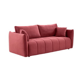 Sectional Sofa, 3 Seater Sofa with 3 Pillows for Living Room, Velvet for Bedroom, Livingroom Wine Red