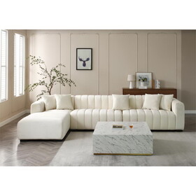 139" Channel Tufted Sofa Velvet Upholstered Left Chaise Modular Sofa beige