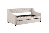 Daybed with Trundle Upholstered Tufted Sofa Bed, with Button and Copper Nail on Arms, Both Full Size Beige