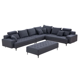 Dark Grey Sectional Sofa Couch,144" Wide Reversible L-Shaped Sofa Couch Set with Ottoman for Living Room Apartment Home Hotel