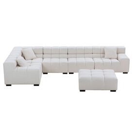 L-Shaped Sectional Sofa Modular Seating Sofa Couch with Ottoman Beige