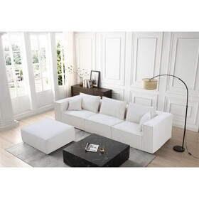 Modular Sectional Living Room Sofa Set, Modern Minimalist Style Couch with Ottoman and Reversible Chaise, L-Shape, White