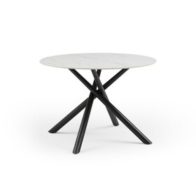 42.13" Modern Round Dining Table White Sintered Stone Tabletop with Metal Cross Legs