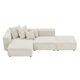 Soft Corduroy Sectional Modular Sofa Set, Small L-Shaped Chaise Couch for Living Room, Apartment, Office, Beige W876S00185