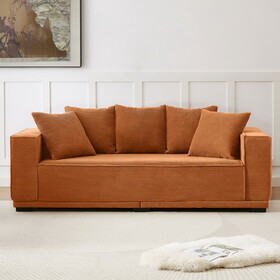 88.97" Corduroy Sofa with 5 Matching Toss Pillows Modern Upholstered Sofa Including bottom frame for Bedroom, Apartment and Office.ORANGE