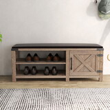 Modern Farmhouse Shoes Bench with Seat Cushion, Tobacco Wood
