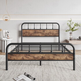 Full Bed Frames with Wood Headboard and Footboard Vintage Brown W912P154430