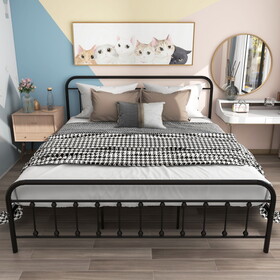 Metal Bed Frame Queen Size Platform No Box Spring Needed with Vintage Headboard and Footboard Premium Steel Slat Support/Black W912P154449