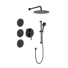 Shower System with Shower Head, Hand Shower, Slide Bar, Bodysprays, Shower Arm, Hose, Valve Trim, and Lever Handles W928104461