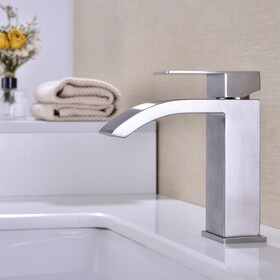 Single Handle Waterfall Bathroom Vanity Sink Faucet with Extra Large Rectangular Spout, Brushed Nickel W928104826